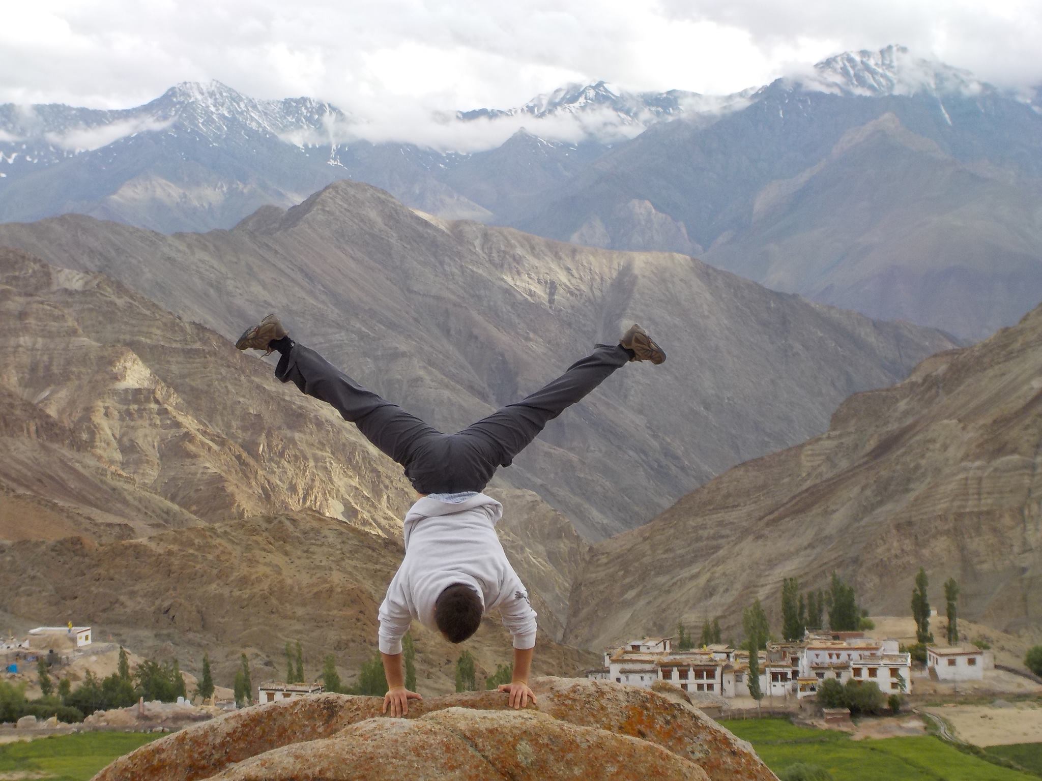 Doing a handstand in the Himalayas